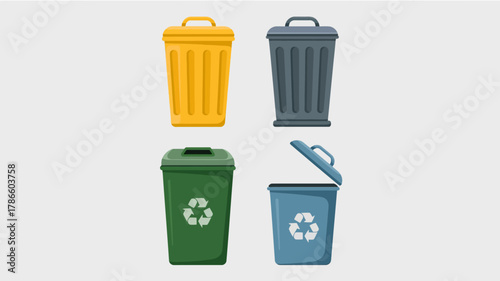 Promote Eco-Friendliness with Colorful Recycling Bins and Emphasize Waste Management Solutions for a Sustainable Future, Perfect for Green Initiatives and Corporate Responsibility Campaigns