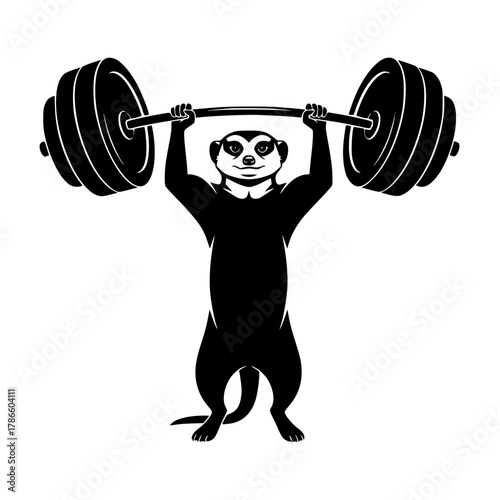 A determined meerkat confidently lifts a heavy barbell, embodying strength, determination, and fitness. vector illustration