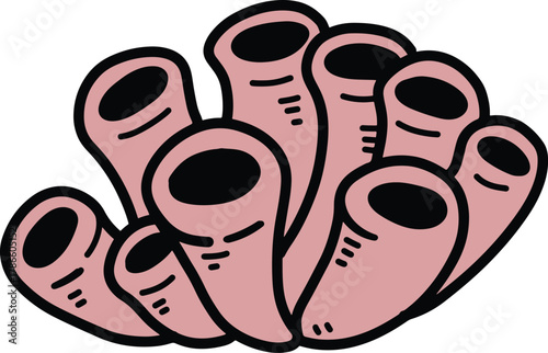 Hand-Drawn Pink Sea Sponge Cluster