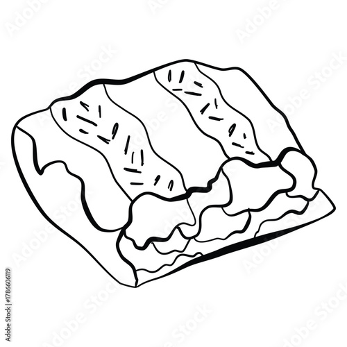 Doodle vector lasagna italian food icon isolated on white background.