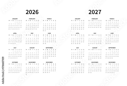 Calendar for 2026-2027 Week starts on Monday