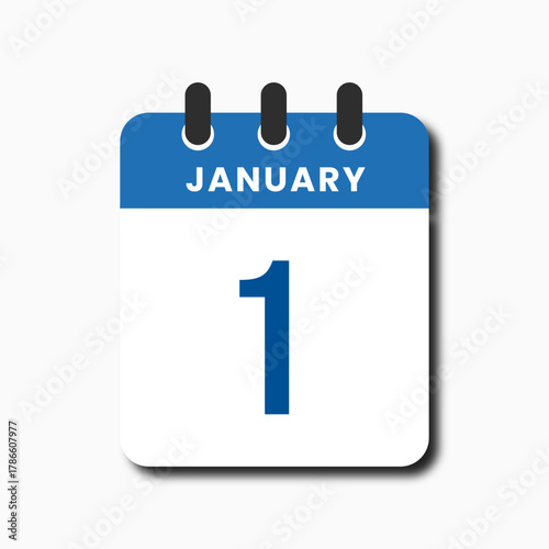 Flat blue January 1 calendar icon with clean modern style, symbol of new year and time reminder. Perfect for planner or digital UI.