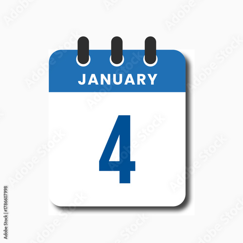 Flat blue January 4 calendar page vector, modern design for office planner or app UI.