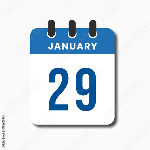 Flat blue January 29 calendar icon with clean style, perfect for planner and office UI templates.