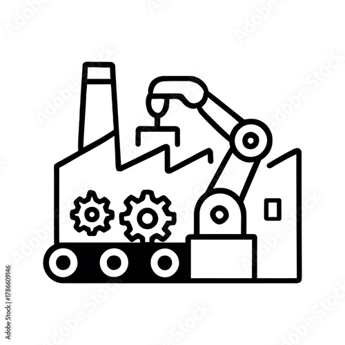 Robotic Arm Assembly Line at Manufacturing Plant with Gears