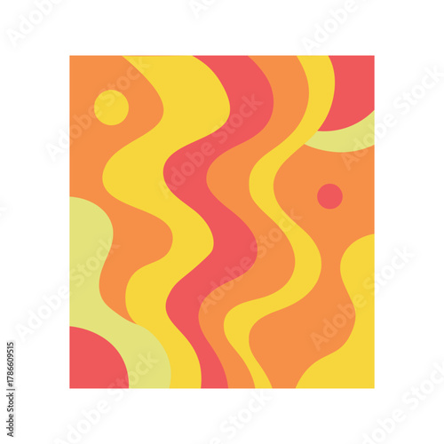 Fluid Shapes Pattern with Circles and Waves in Yellow Orange and Coral