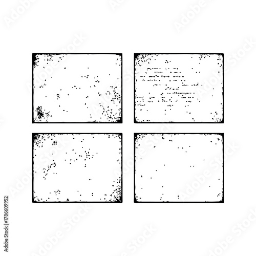 Four Rectangular Distressed Frames With Black Border and Grunge Texture Isolated on White