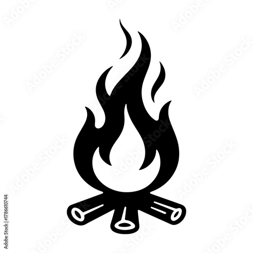 Black and white silhouette of the emblem of a burning bonfire on a white isolated background. Vector graphics. EPS.
