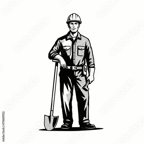 Construction worker with shovel and wrench