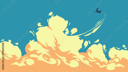 Whimsical flight a silhouette of a witch above explosive cloud