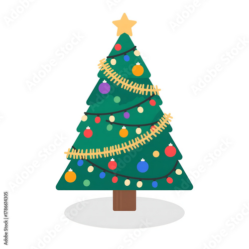 Wallpaper Mural A cheerful cartoon-style Christmas tree decorated with colorful ornaments, lights, and a star on top. Perfect for holiday-themed designs and illustrations. Torontodigital.ca