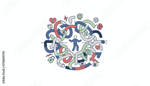 A metaphorical maze depicting a person trying to navigate the complex emotions and consequences of being bullied online.