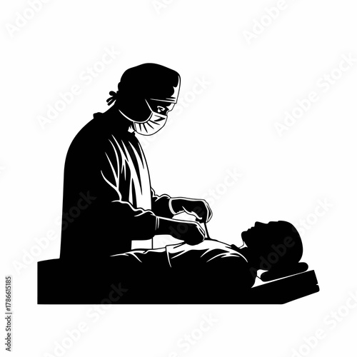 Surgeon Operating on Patient Silhouette Vector Illustration