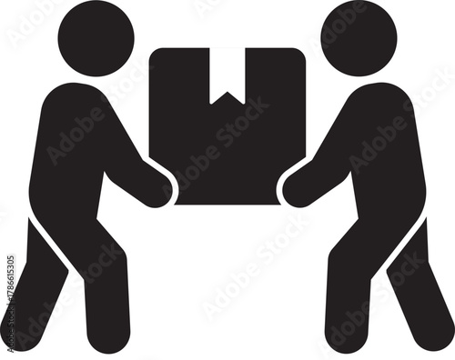 Symbol of teamwork with two people lifting a box