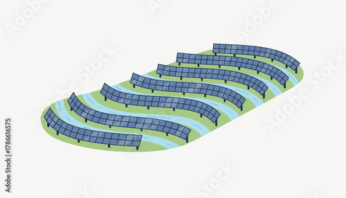 Solar panels positioned on a slope demonstrating contour installation that allows optimal sunlight capture and drainage.