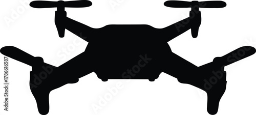 Black silhouette of a quadcopter drone isolated on white background