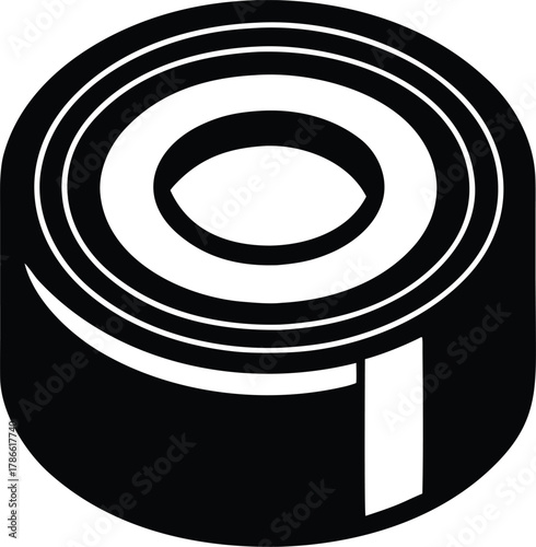 Black and white silhouette of a cylindrical object with concentric rings isolated on white background