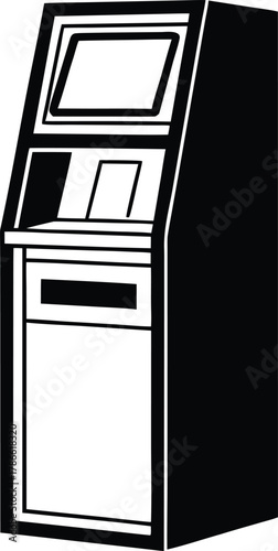 Black silhouette of a modern atm machine isolated on white background