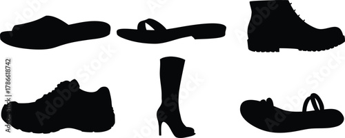 Collection of shoe silhouettes isolated on white background