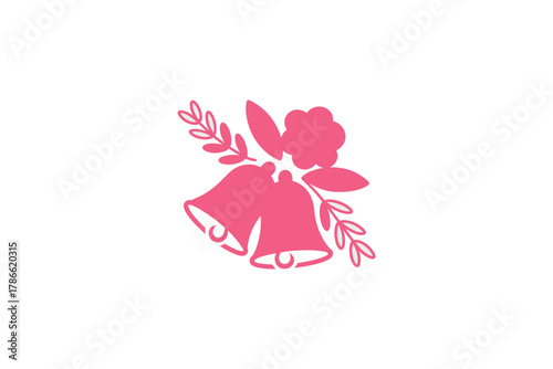 Sweet pink wedding bells adorned with delicate flowers and leaves, symbolizing love and celebration.