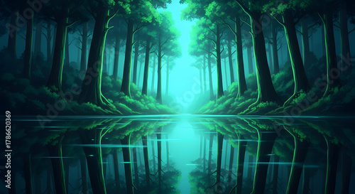 Glowing Forest Reflections