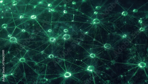 Abstract Green Network of Connected Nodes Representing Technology and Data Flow.
