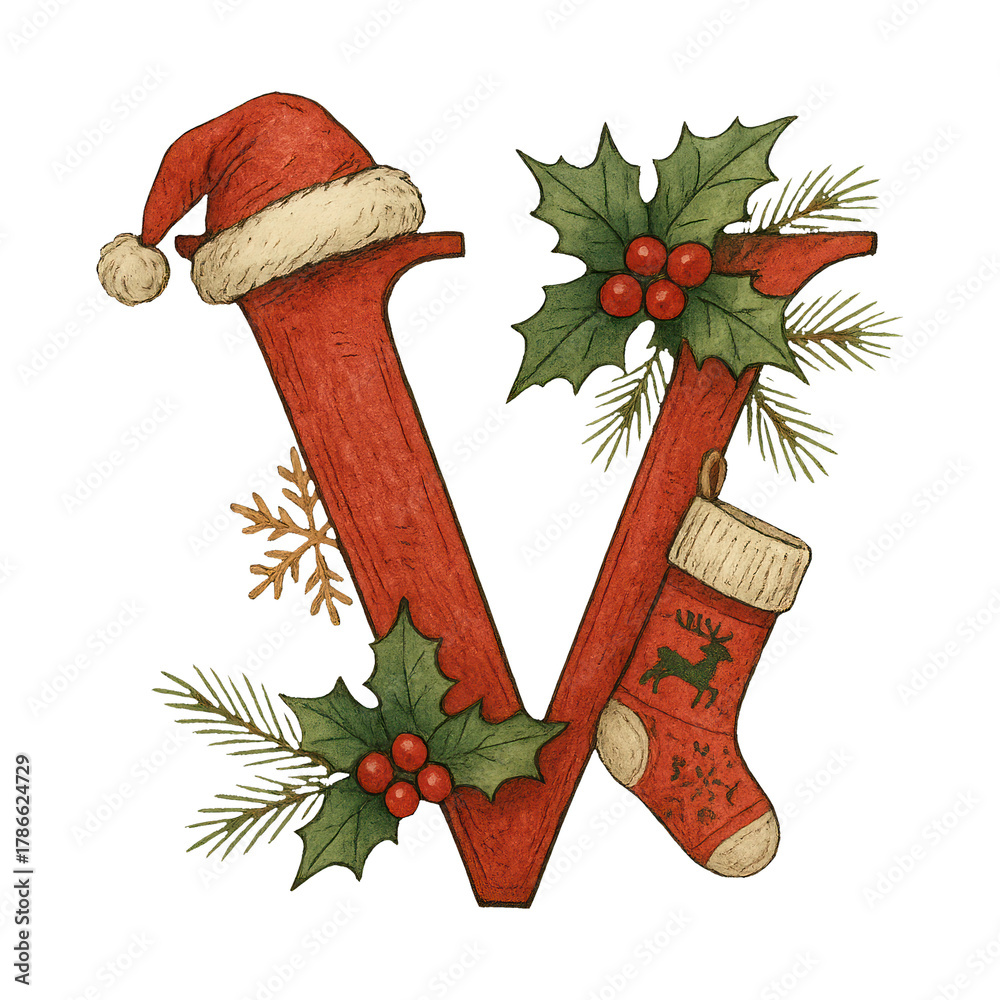 Fototapeta premium PNG Festive letter V illustration, transparent background