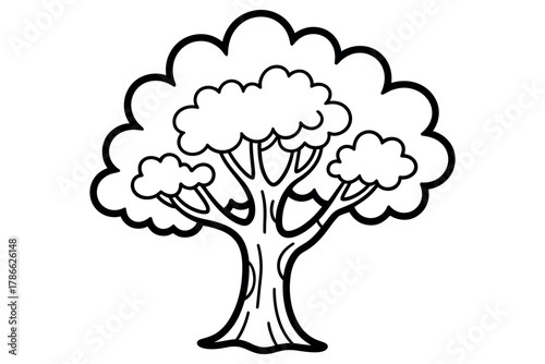 Simple outline drawing of a lush, leafy tree with sturdy trunk, perfect for educational or decorative use.