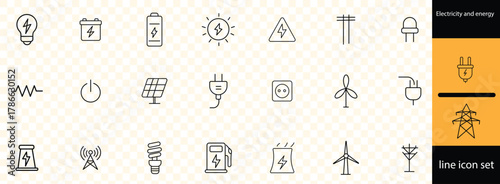 Green energy set of web icons in line style. Ecology icons for web and mobile app. Solar panel, recycle, eco, green electricity, nature, bio, power, water, power and more