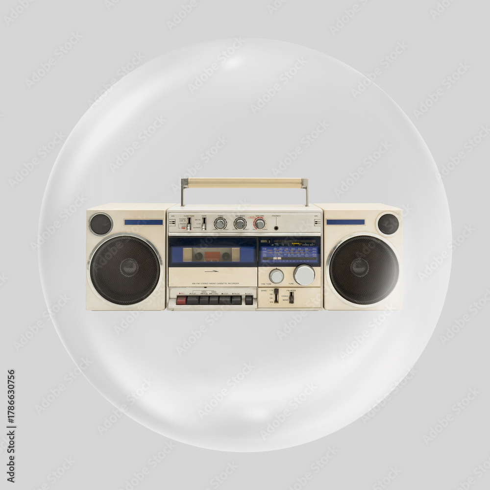 Obraz premium Retro cassette radio clear bubble element design