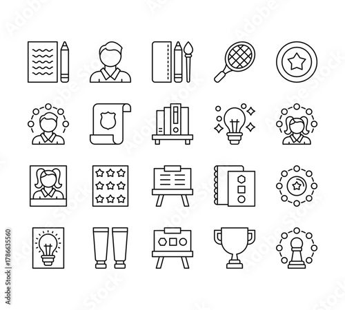 20 set of outline web education icons such as student, student, picture, idea, blackboard vector thin icons for report, presentation, diagram, web design, mobile app