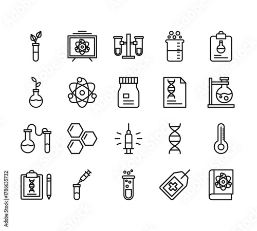 20 set of outline web science icons such as presentation, sprout, experiment, clipboard, test tube vector thin icons for report, presentation, diagram, web design, mobile app