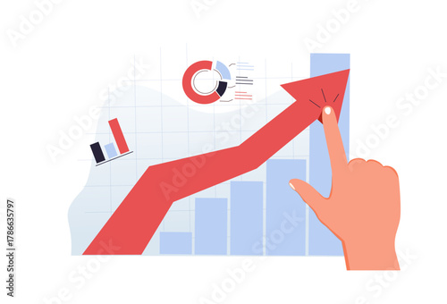 Business growth concept. Hand holding rising arrow chart. Analyzing stock market candlesticks. trading, investment