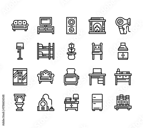 Photos 20 set of outline web home and living icons such as tv, lamp, shower, wc, nights