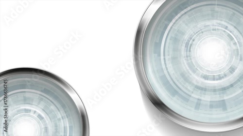 Abstract blue and grey metallic technology background with silver ring and HUD elements. Seamless looping geometric motion design. Video animation Ultra HD 4K 3840x2160