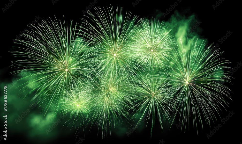 Fototapeta premium A green fireworks display with a dark background