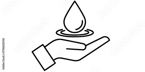 Dermatology tested vector icon in line style with water drop, hand with water logo. Dermatology test and dermatologist clinic icon, business concept allergy free and healthy