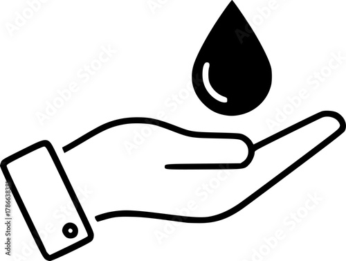 Dermatology tested vector icon in line style with water drop, hand with water logo. Dermatology test and dermatologist clinic icon, business concept allergy free and healthy