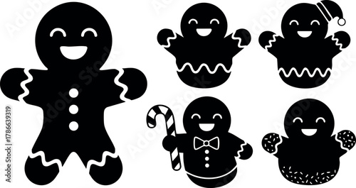 Gingerbread cookies set with Christmas holiday festive shapes vector illustration 
