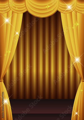 金色の幕　金のカーテン　金色の幕の舞台（タテ）	