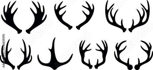 Deer antlers silhouette collection vector set for hunting and wildlife design 