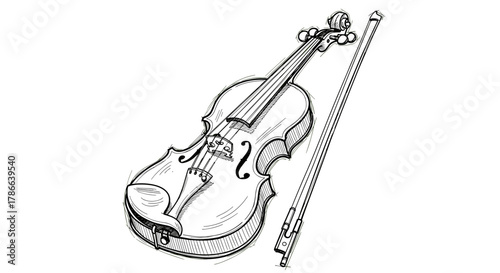 Vintage Violin with Bow Artistic Sketch Classical Music Instrument Isolated on Transparent Background for Performance