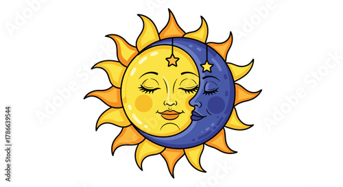 Celestial Harmony Sun Moon Embrace Dreamy Serenity Cosmic Balance Enlightenment Spiritual Symbolism Mystical Wonder Isolated on Transparent Background