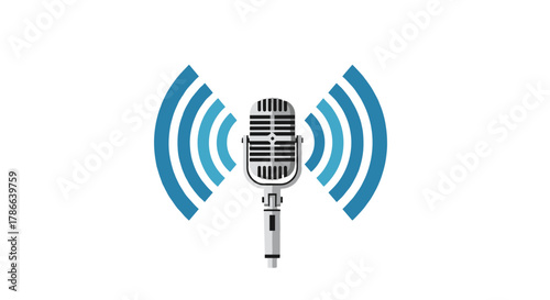 Vintage Microphone Broadcast Soundwaves Symbolizing Communication and Audio Recording Isolated on Transparent Background