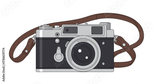 Vintage Camera with Leather Strap Capturing Memories and Photography Ideas Isolated on Transparent Background