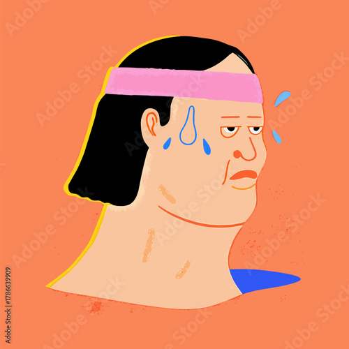Sweaty Woman Exercising, Vibrant Vector Illustration of Physical Strain