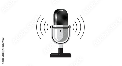 Retro Microphone Sound Waves Recording Audio Broadcast Isolated on Transparent Background for Music Podcast and Voiceover