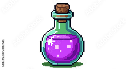 Pixel Art Potion Bottle Magic Elixir for Fantasy Games Isolated on Transparent Background