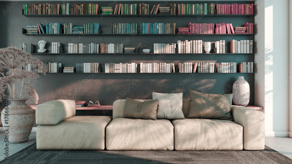 Fototapeta premium Large luxury modern bright interiors Living room mockup illustration 3D rendering image