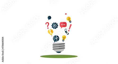 Creative Idea Light Bulb Symbolizing Innovation and Problem Solving with Colorful Icons Isolated on Transparent Background